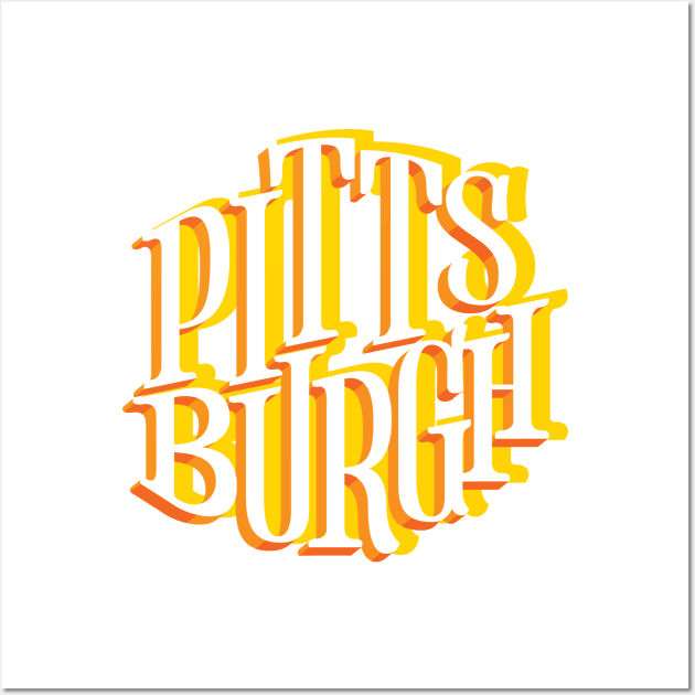 Pittsburgh PA Yellow Lettering Design Wall Art by polliadesign